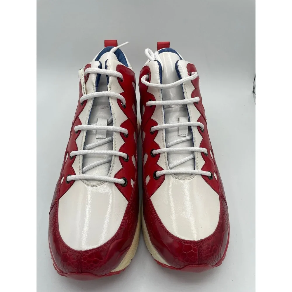 Belvedere Kevin Mens 9 White Red Genuine Ostrich Leg‎ Leather High Top Sneakers